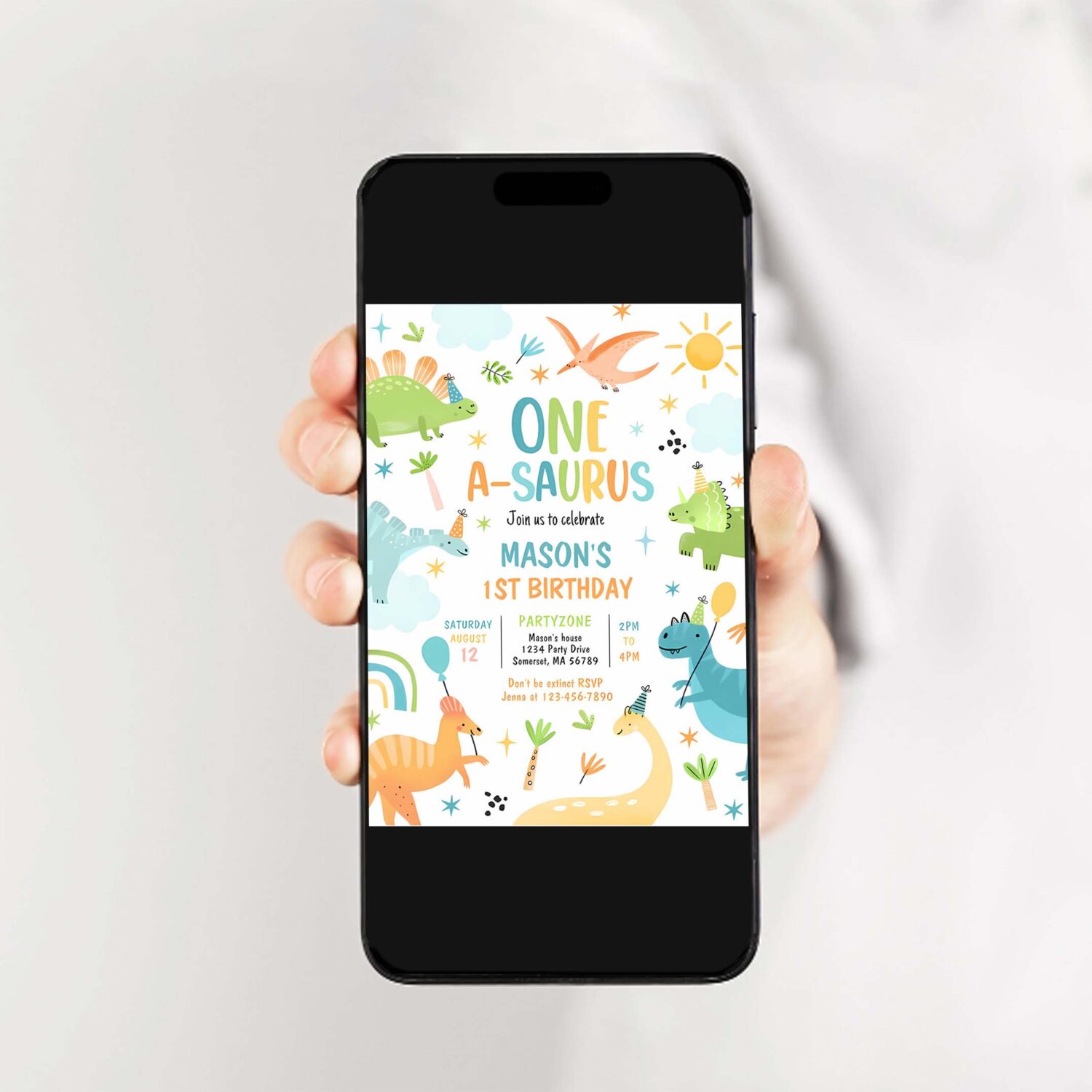 Dinosaur one a saurus 1st birthday party invitation o88e 2