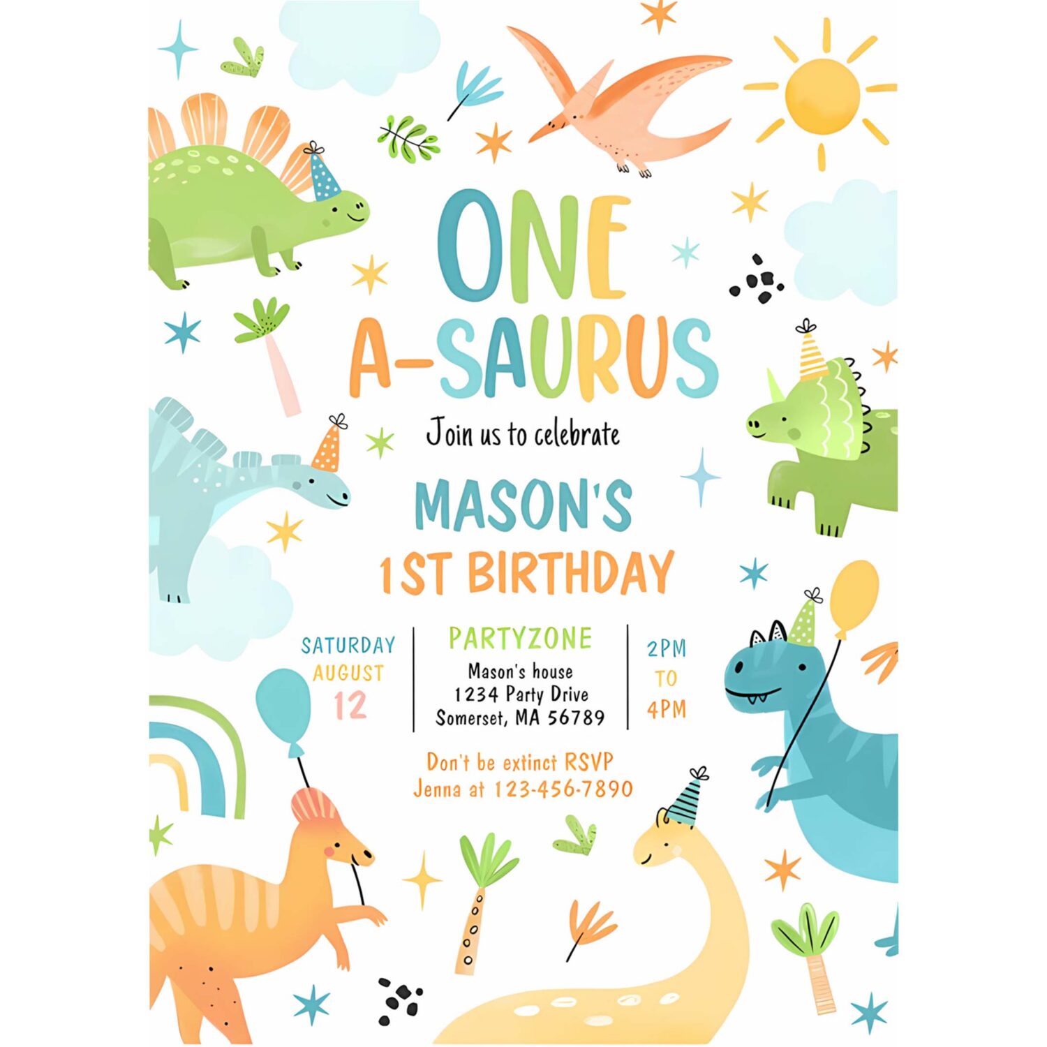 Dinosaur one a saurus 1st birthday party invitation o88e 4