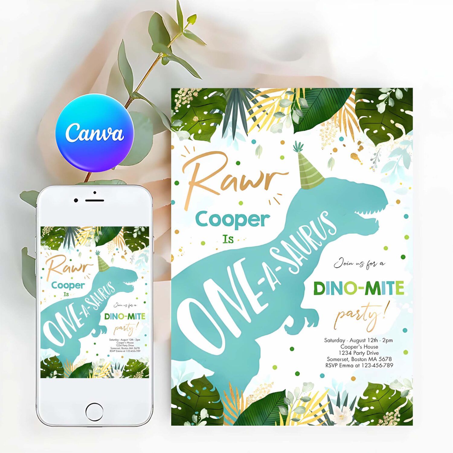 Dinosaur one a saurus party dinosaur 1st birthday invitation x52x