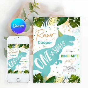 One-A-Saurus Invitation, Dinosaur One-A-Saurus Party Dinosaur 1st Birthday Invitation