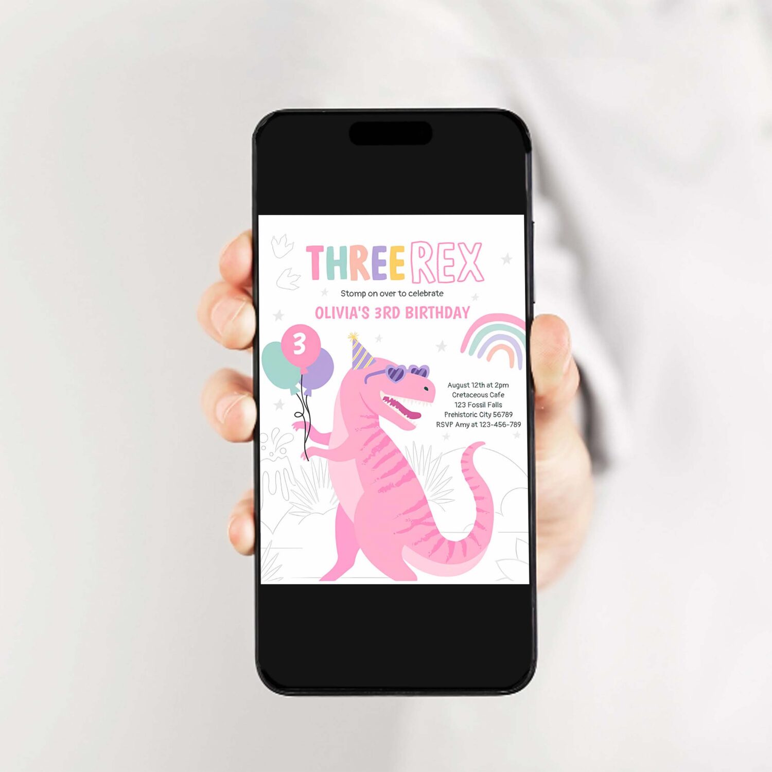 Dinosaur three rex 3rd birthday party pink t rex invitation u91t 2