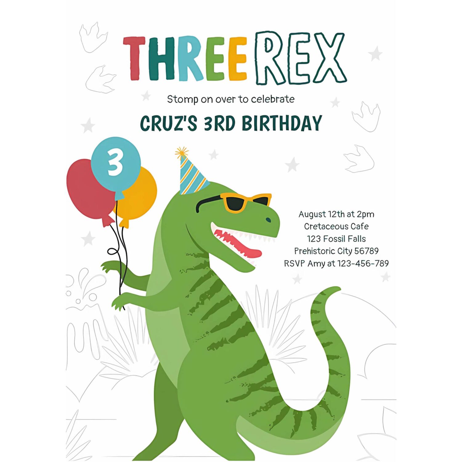 Dinosaur three rex 3rd birthday party t rex invitation y42i 4