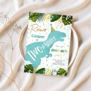 Dinosaur two a saurus party dinosaur 2nd birthday invitation f15n 1