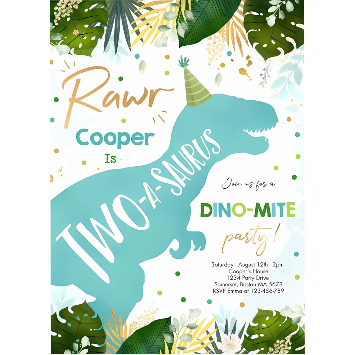 Dinosaur two a saurus party dinosaur 2nd birthday invitation f15n 4