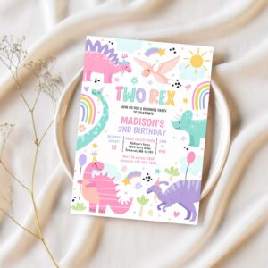 Dinosaur two rex 2nd birthday party invitation x85p 1