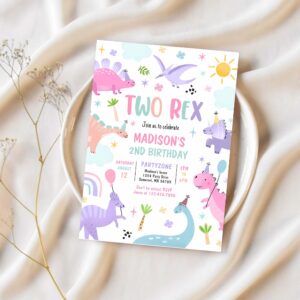 Dinosaur two rex 2nd birthday party invitation y42q 1