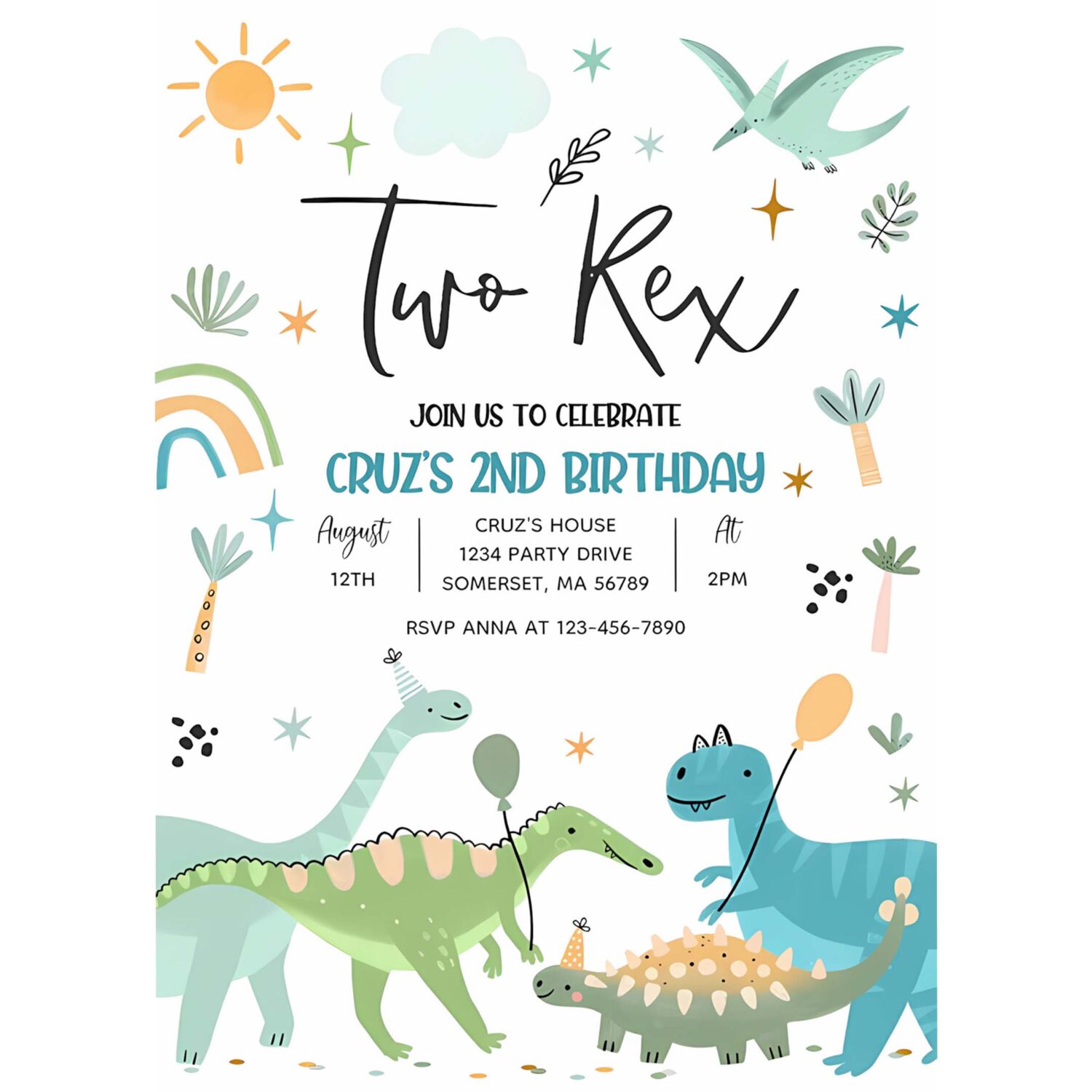 Dinosaur two rex 2nd birthday party invitation z21t 4