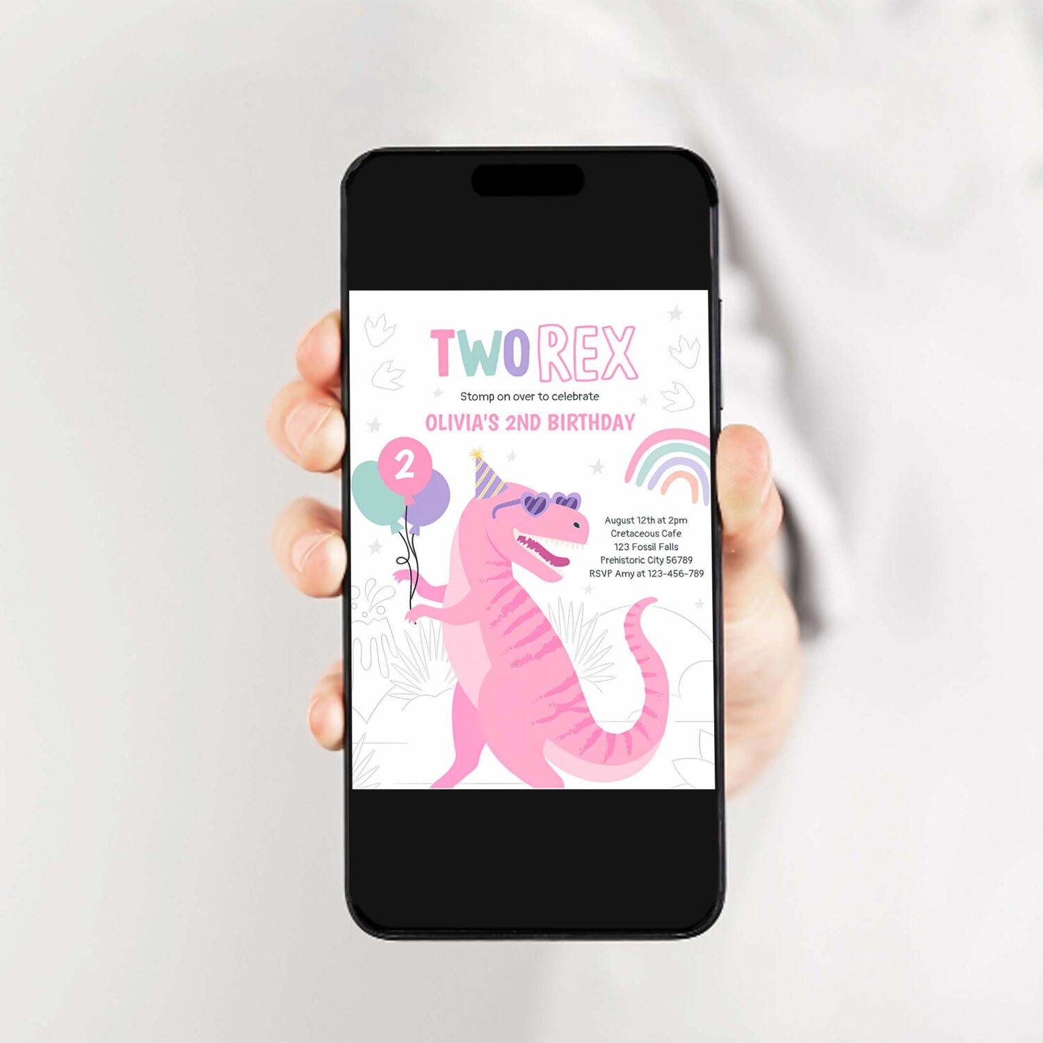 Dinosaur two rex 2nd birthday party pink t rex invitation s99a 2