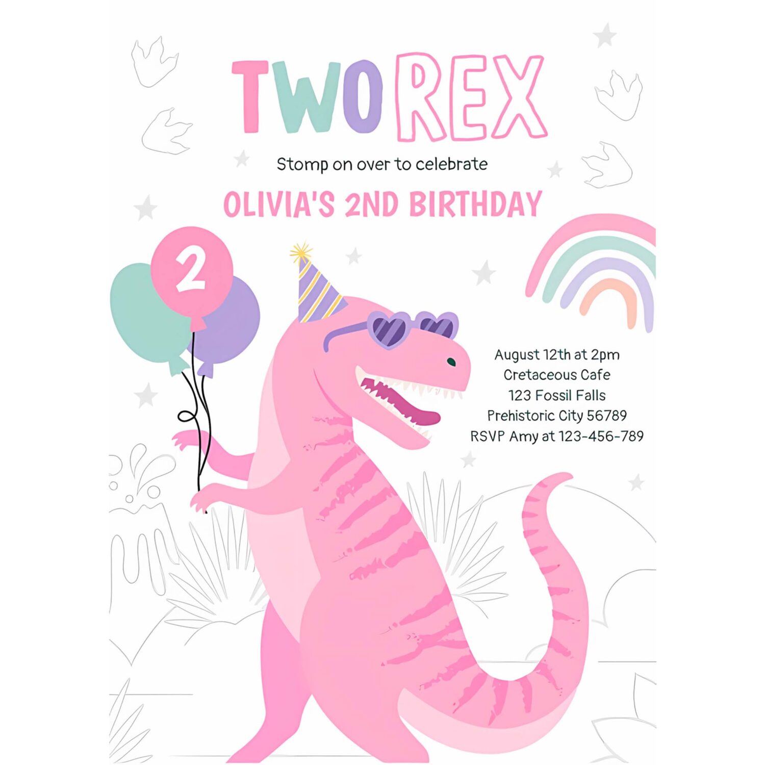Dinosaur two rex 2nd birthday party pink t rex invitation s99a 4