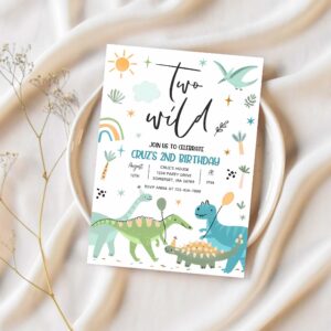 Dinosaur two wild 2nd birthday party invitation o70l 1