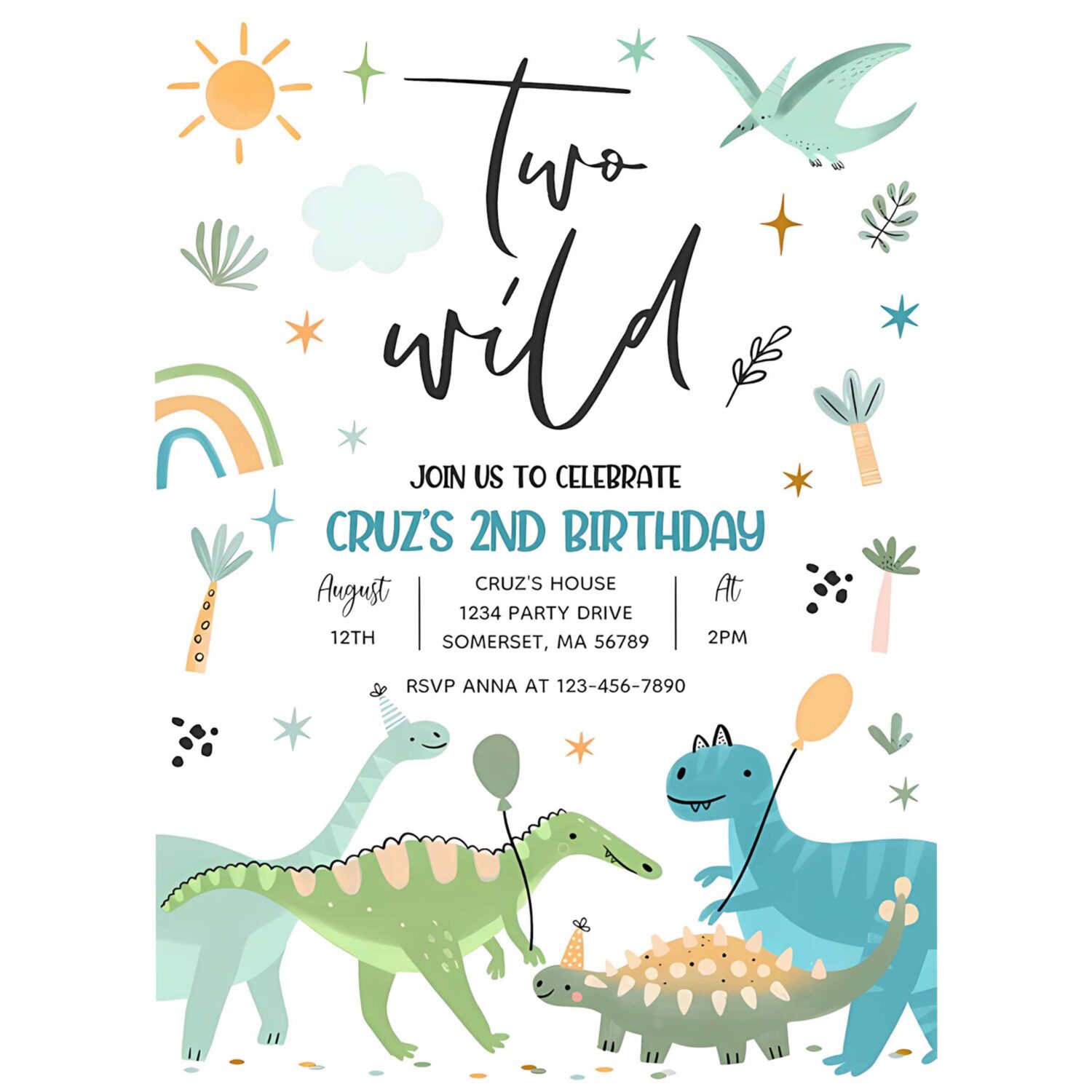 Dinosaur two wild 2nd birthday party invitation o70l 4