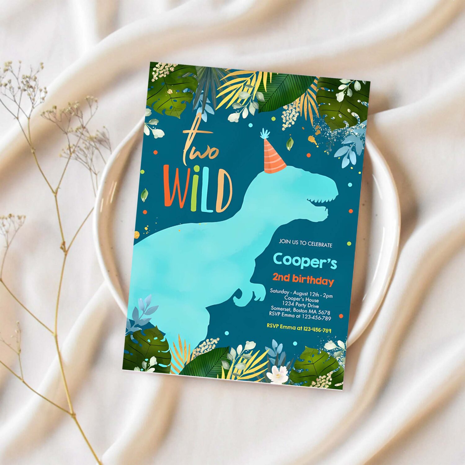 Dinosaur two wild birthday boy dinosaur birthday invitation h10r 1