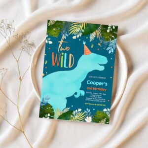 Dinosaur two wild birthday boy dinosaur birthday invitation h10r 1