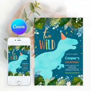 Two Wild Invitation, Dinosaur Two Wild Birthday Boy Dinosaur Birthday Invitation