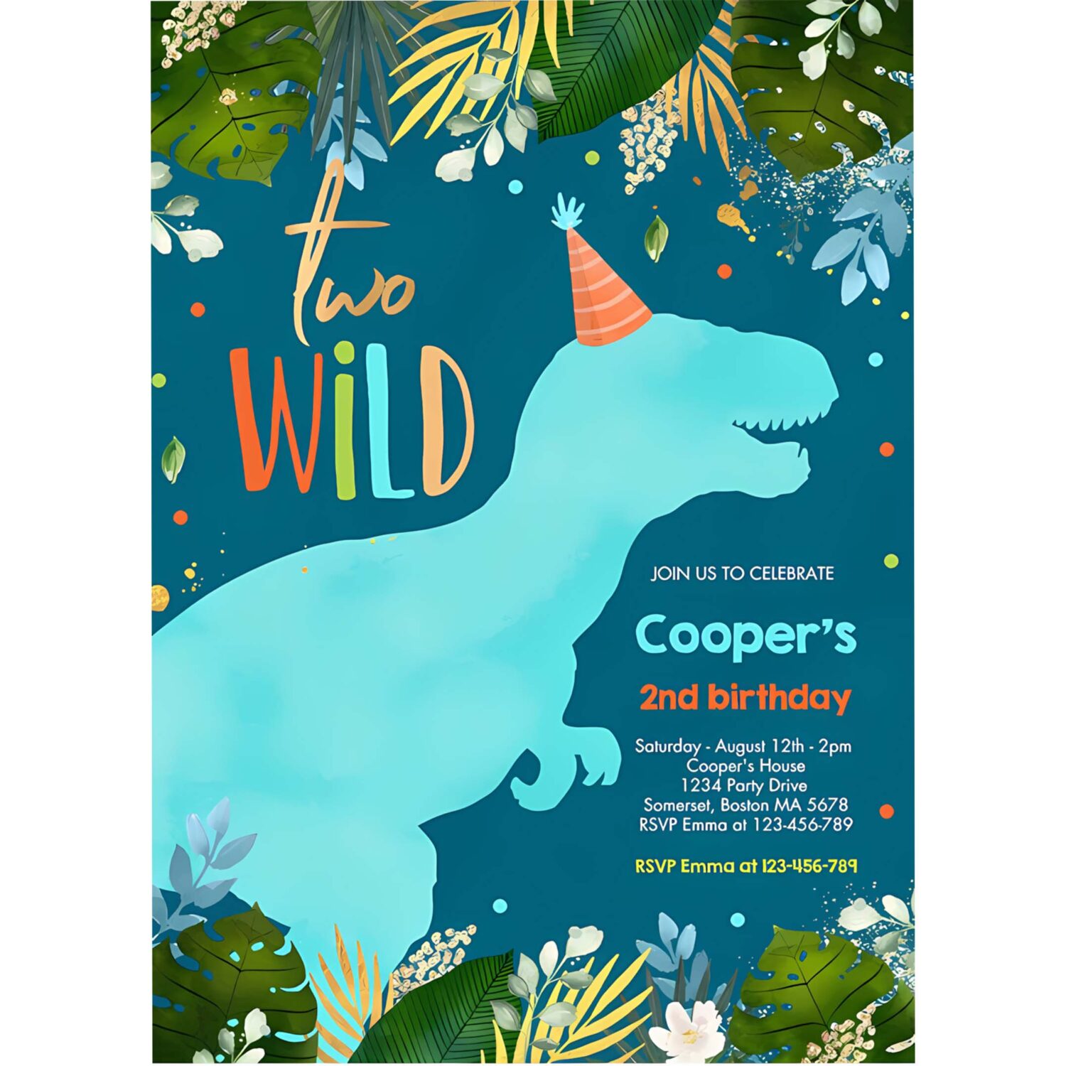 Dinosaur two wild birthday boy dinosaur birthday invitation h10r 4