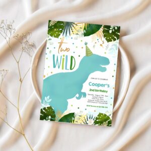 Dinosaur two wild birthday boy dinosaur birthday invitation l48w 1