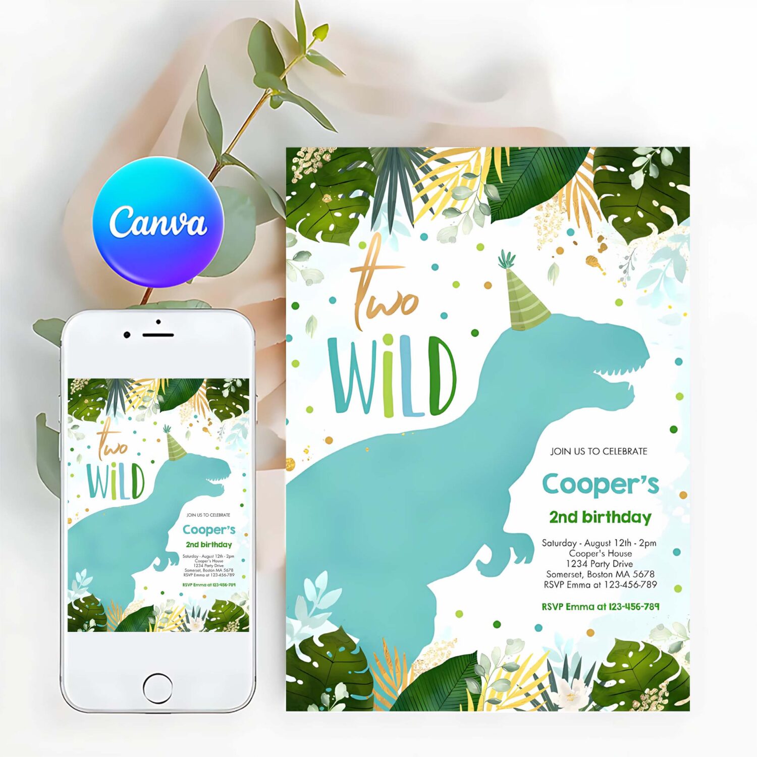 Dinosaur two wild birthday boy dinosaur birthday invitation l48w