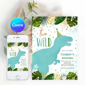 Two Wild Invitation, Dinosaur Two Wild Birthday Boy Dinosaur Birthday Invitation
