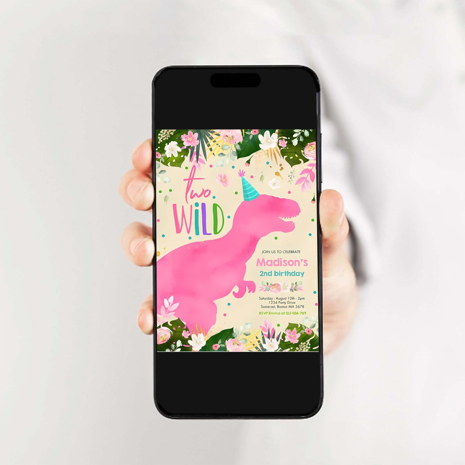 Dinosaur two wild birthday pink dinosaur birthday invitation c54m 2