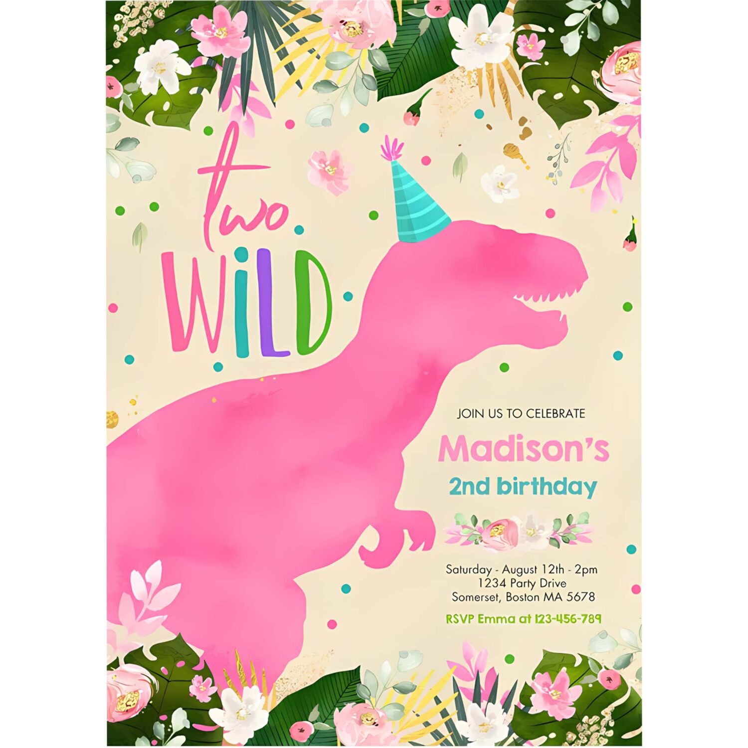 Dinosaur two wild birthday pink dinosaur birthday invitation c54m 4