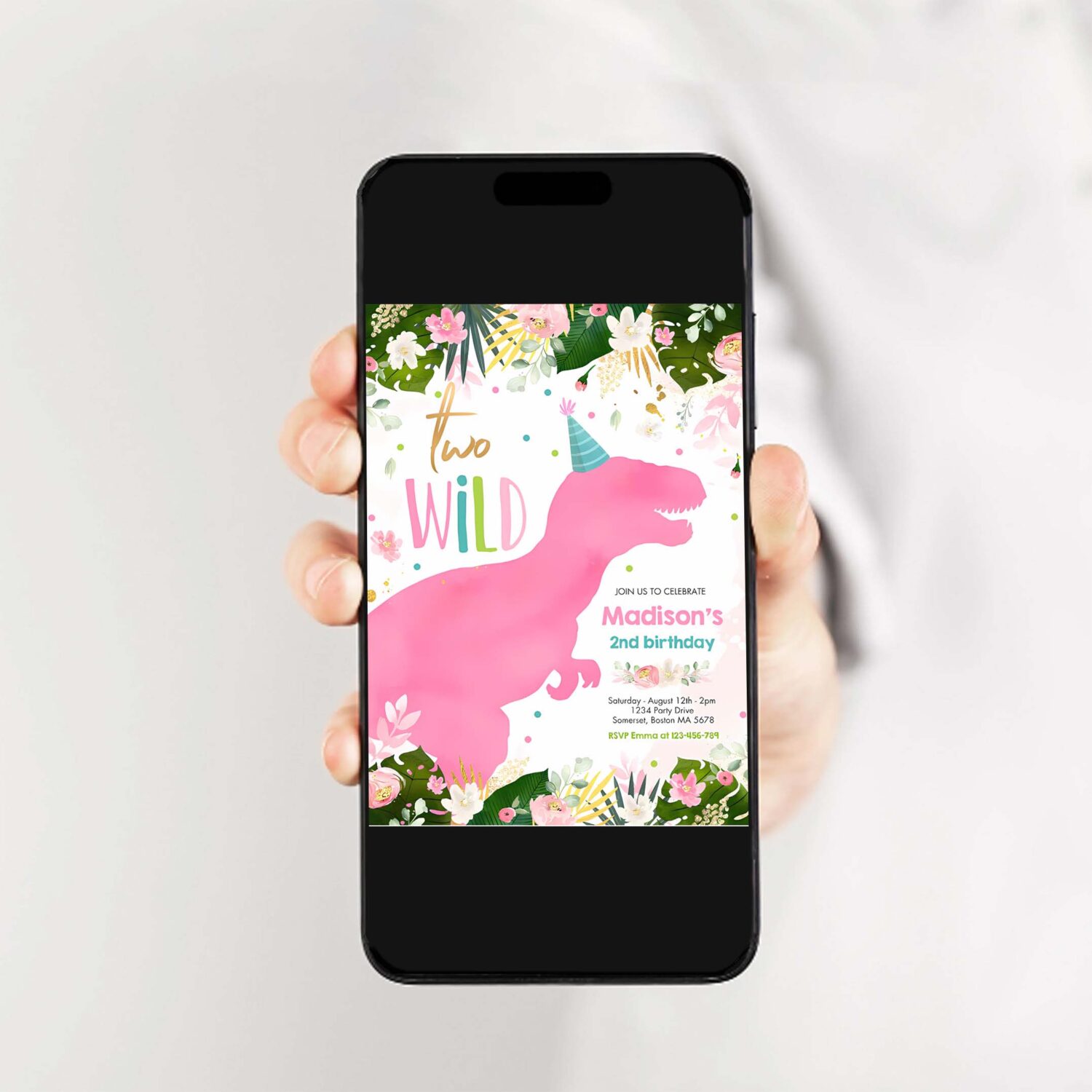 Dinosaur two wild birthday pink dinosaur birthday invitation n67k 2
