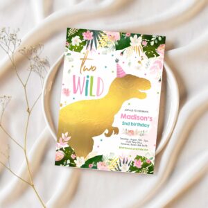 Dinosaur two wild birthday pink dinosaur birthday invitation r16s 1