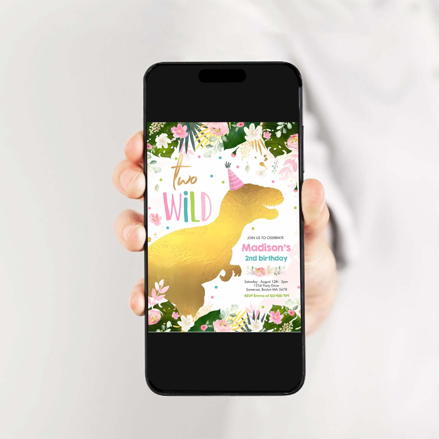 Dinosaur two wild birthday pink dinosaur birthday invitation r16s 2