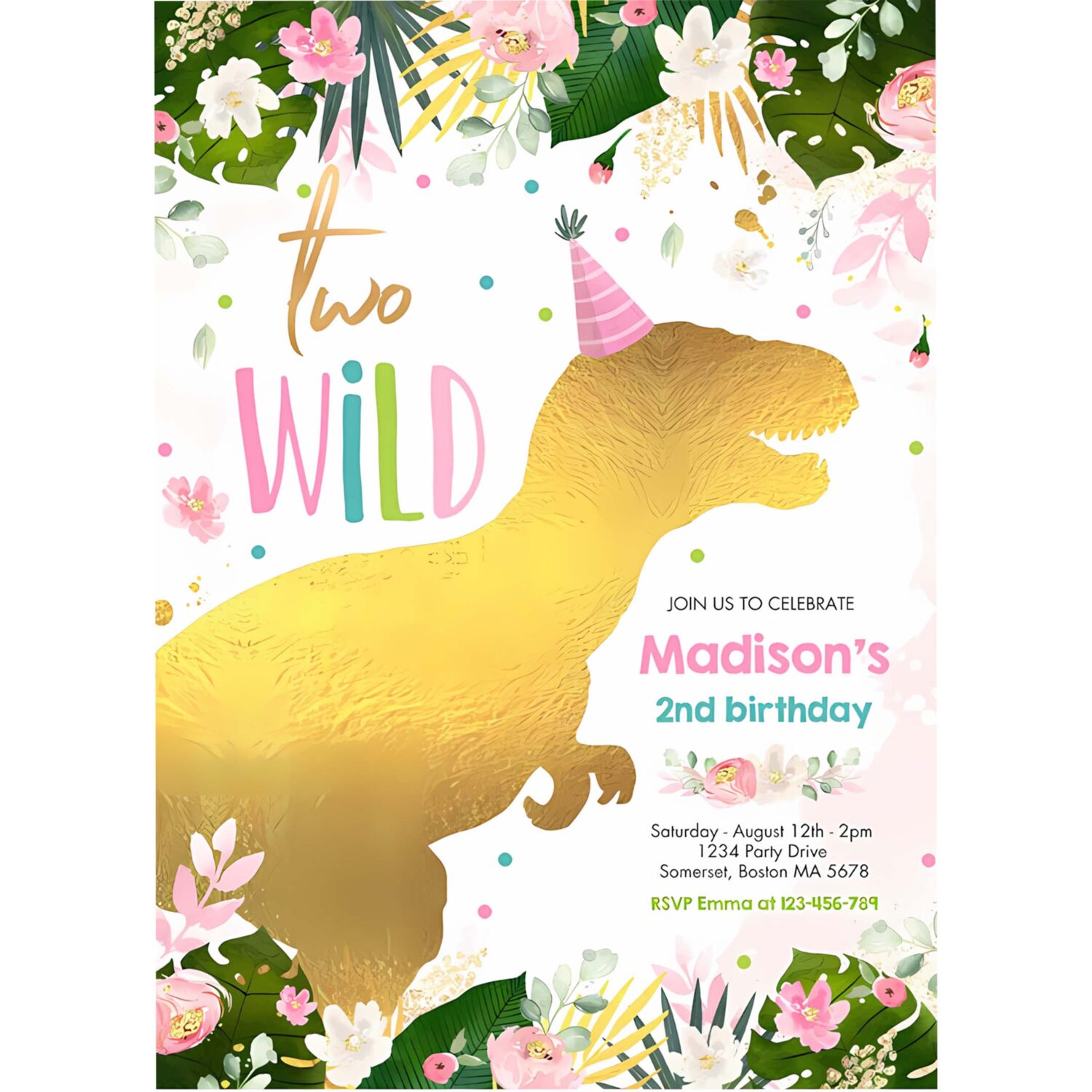 Dinosaur two wild birthday pink dinosaur birthday invitation r16s 4