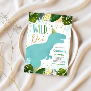 Dinosaur wild one birthday boy dinosaur birthday invitation o31d 1