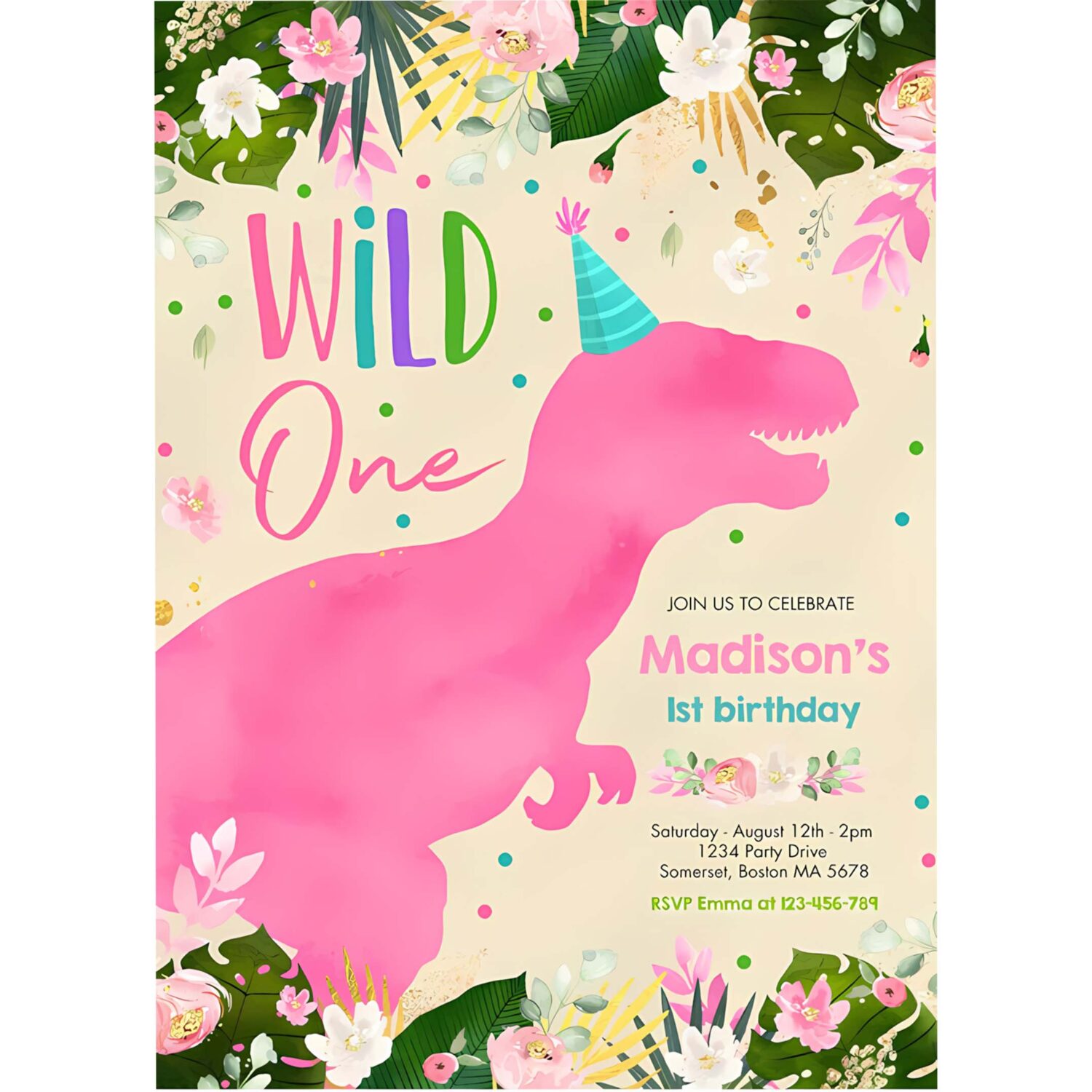 Dinosaur wild one birthday pink dinosaur birthday invitation z33t 4