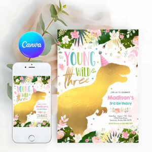 Young Wild Invitation, Dinosaur Young Wild And Free Dinosaur Birthday Invitation
