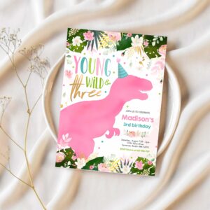 Dinosaur young wild and free dinosaur birthday invitation t82l 1