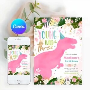 Young Wild Invitation, Dinosaur Young Wild And Free Dinosaur Birthday Invitation