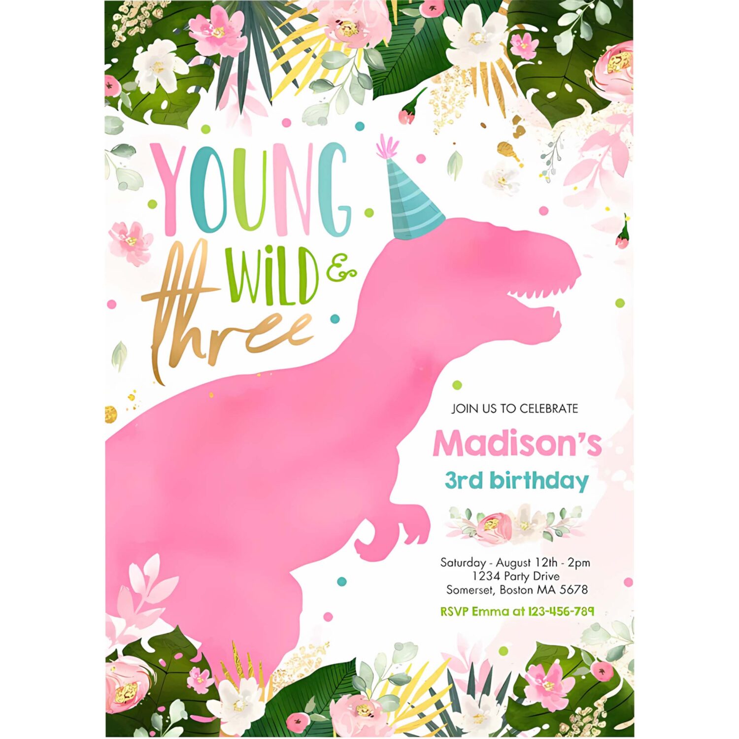 Dinosaur young wild and free dinosaur birthday invitation t82l 4