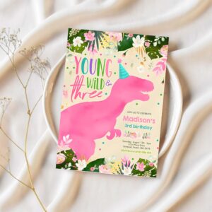 Dinosaur young wild and free dinosaur birthday invitation x79y 1