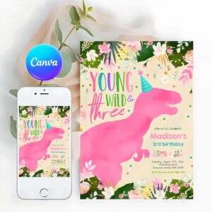 Young Wild Invitation, Dinosaur Young Wild And Free Dinosaur Birthday Invitation