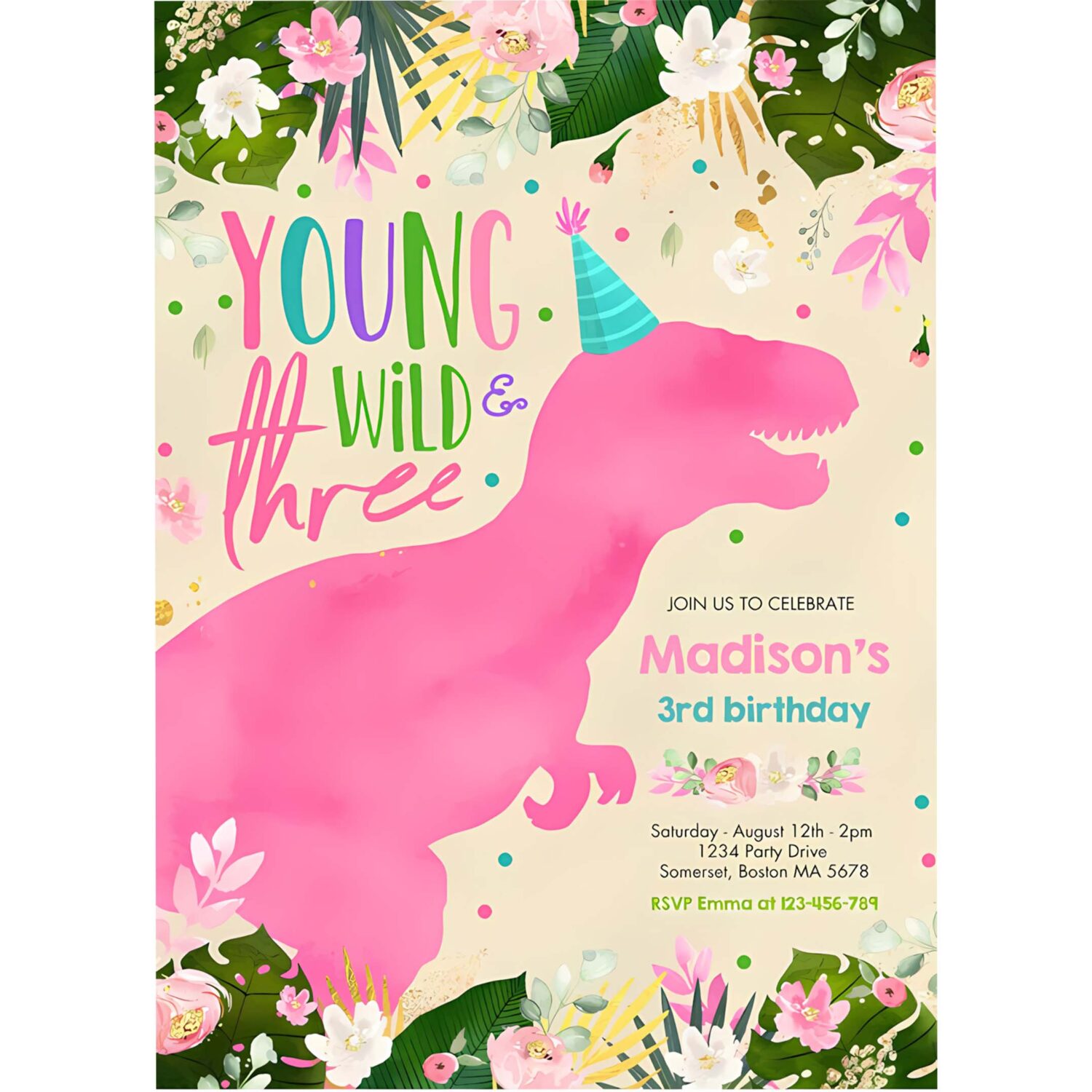 Dinosaur young wild and free dinosaur birthday invitation x79y 4