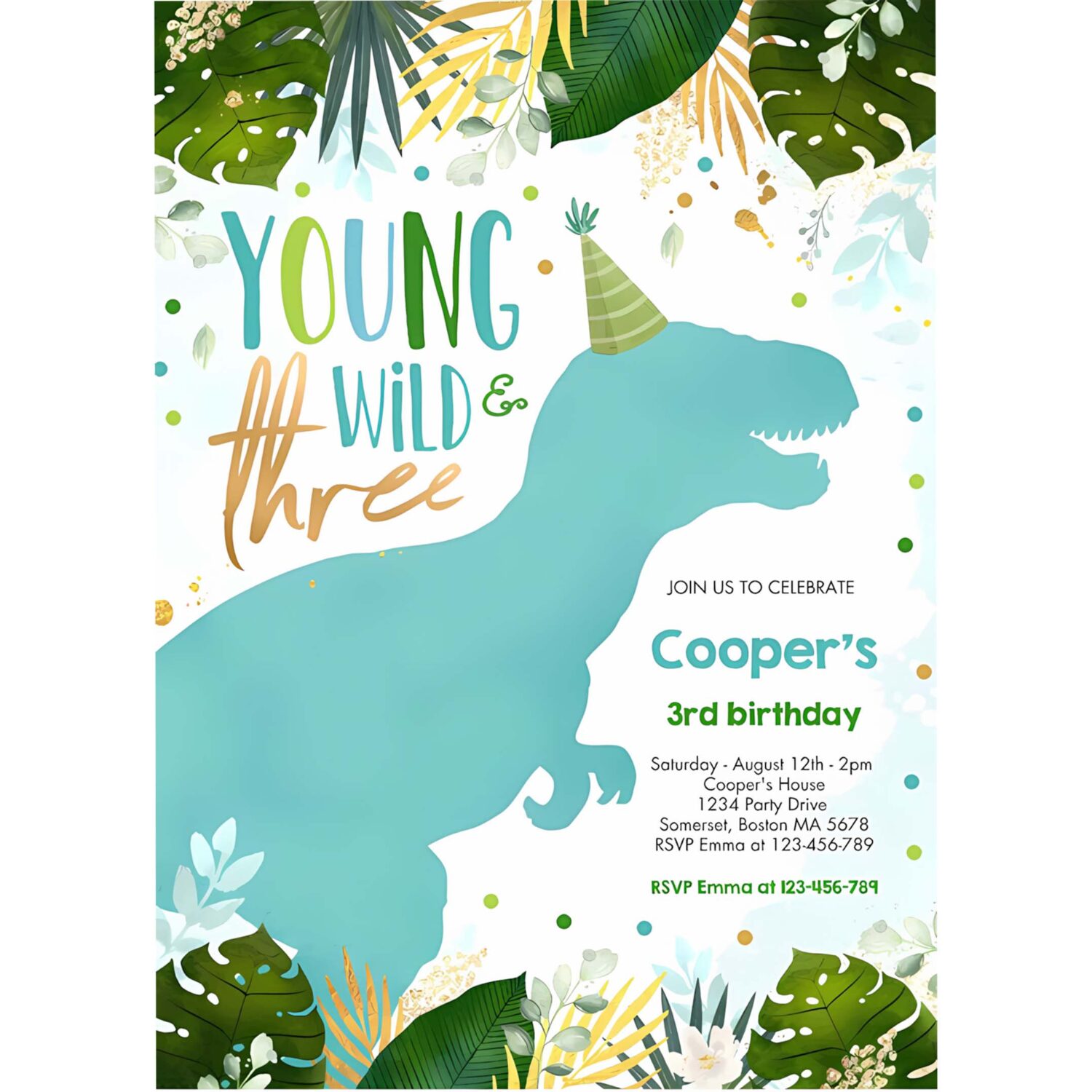 Dinosaur young wild and three dinosaur birthday invitation u11h 4