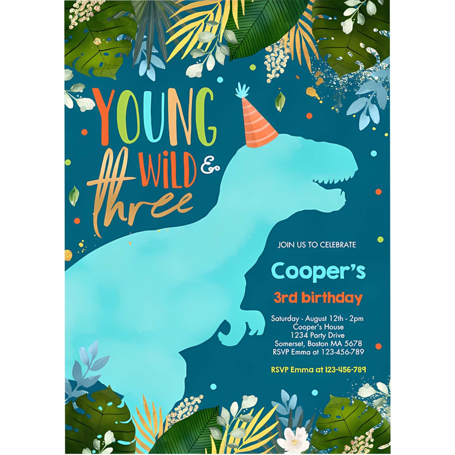 Dinosaur young wild and three dinosaur birthday invitation v74s 4