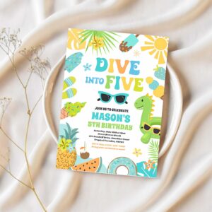 Dive into five tropical beach 5th birthday party invitation i64b 1