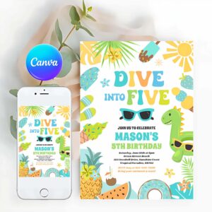 Tropical Beach Invitation, Dive Into Five Tropical Beach 5th Birthday Party Invitation