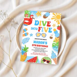 Dive into five tropical beach 5th birthday party invitation u91b 1
