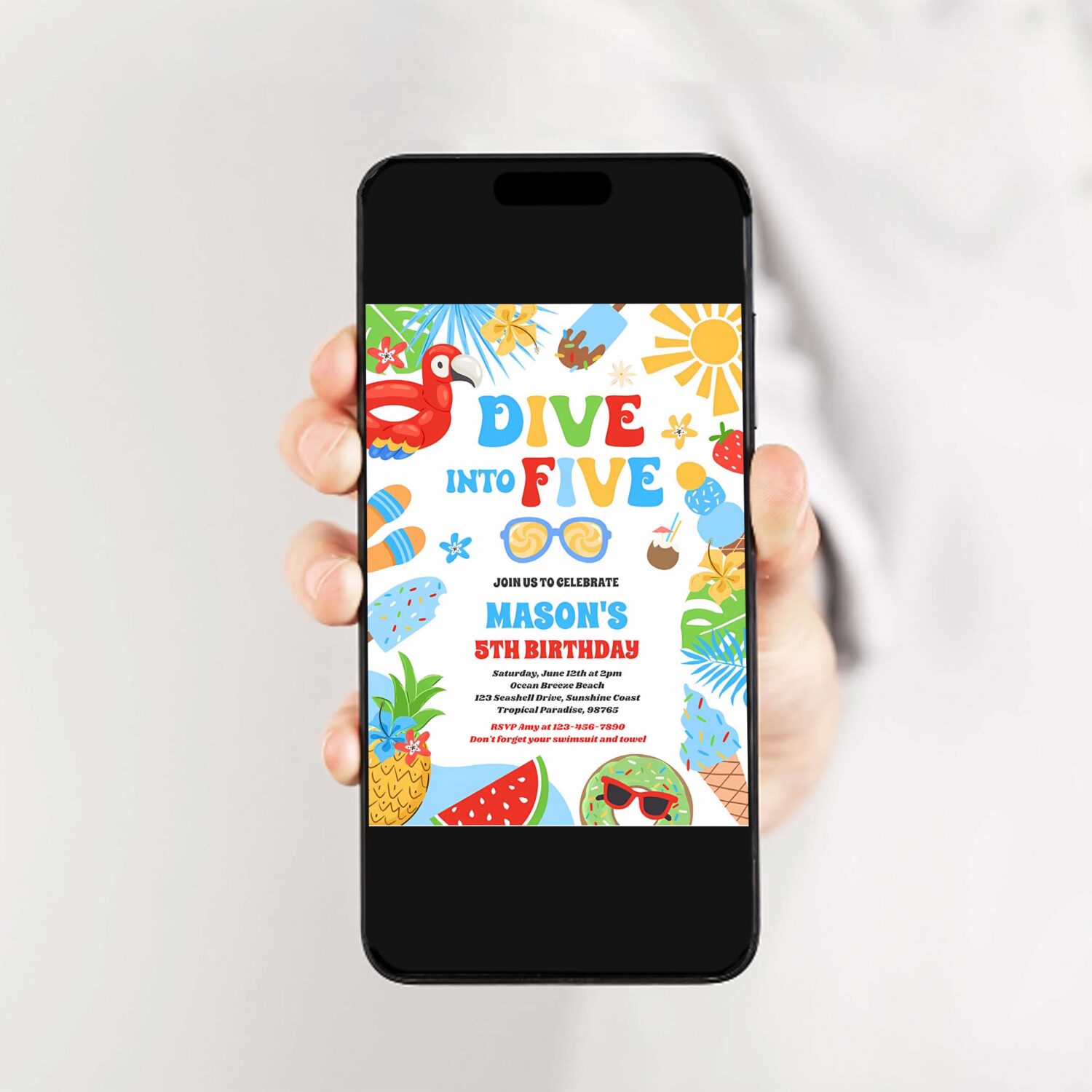 Dive into five tropical beach 5th birthday party invitation u91b 2