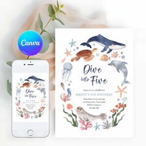 Under The Sea Invitation, Dive Into Five Under The Sea Nautical 5th Birthday Invitation