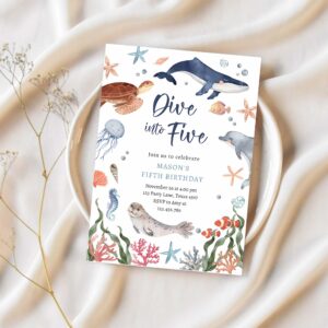 Dive into five under the sea nautical 5th birthday invitation u46z 1