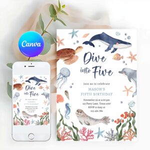 Under The Sea Invitation, Dive Into Five Under The Sea Nautical 5th Birthday Invitation