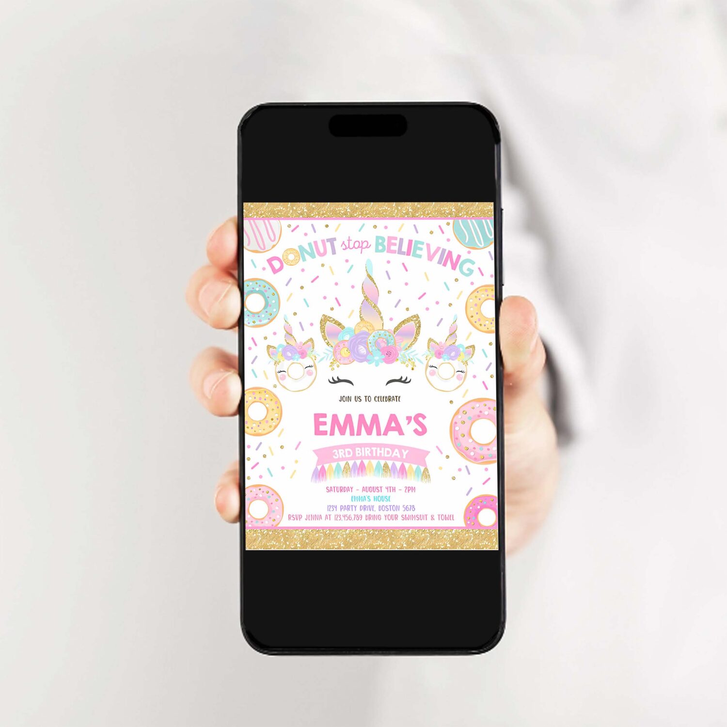 Donut and unicorn birthday invitation donut stop believing invite donut stop believing unicorn donut party 2