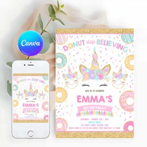Donut Invitation, Donut And Unicorn Birthday Invitation