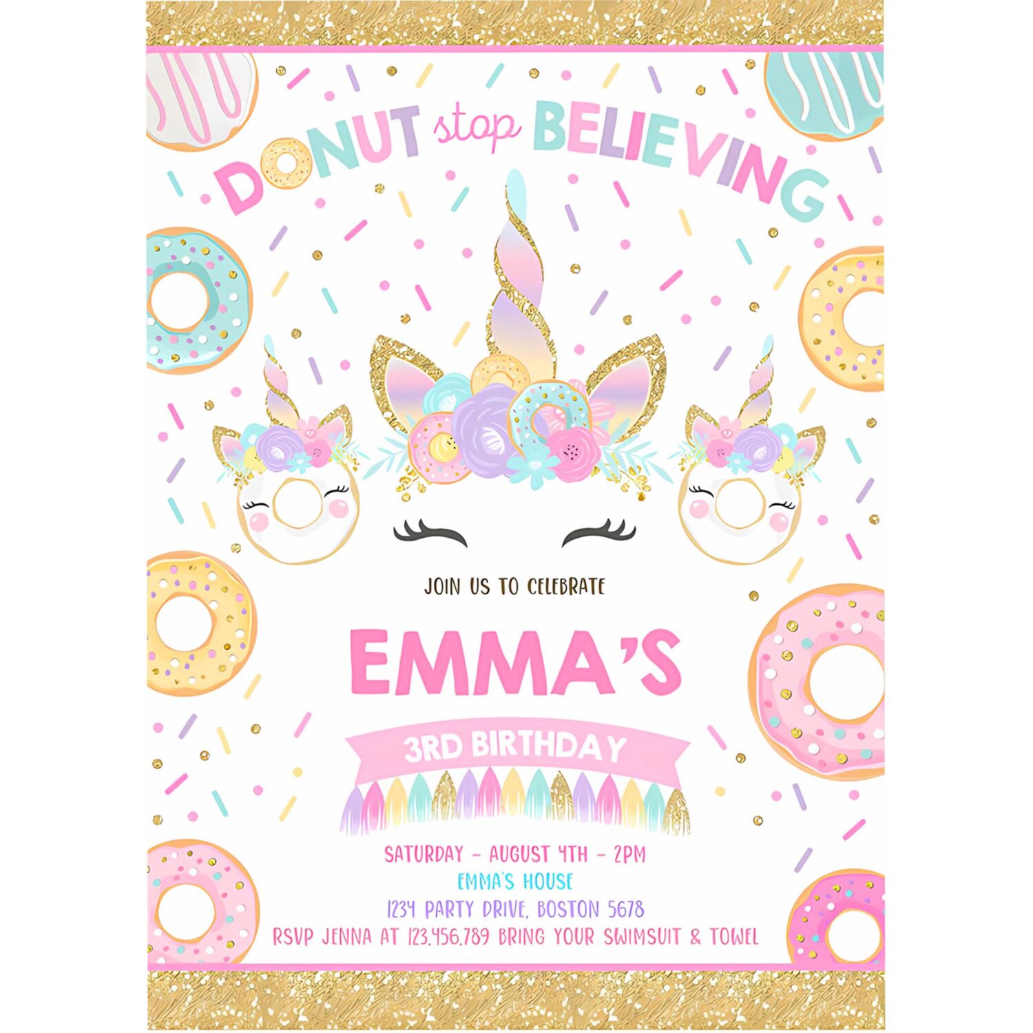 Donut and unicorn birthday invitation donut stop believing invite donut stop believing unicorn donut party 4