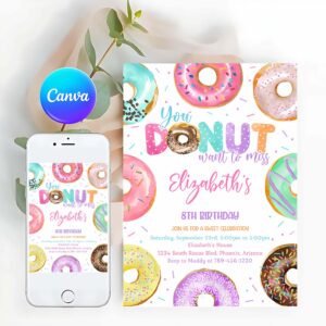 Donut Invitation, Donut Birthday Invitation, Donut Birthday Invite, Donut Party Invitation